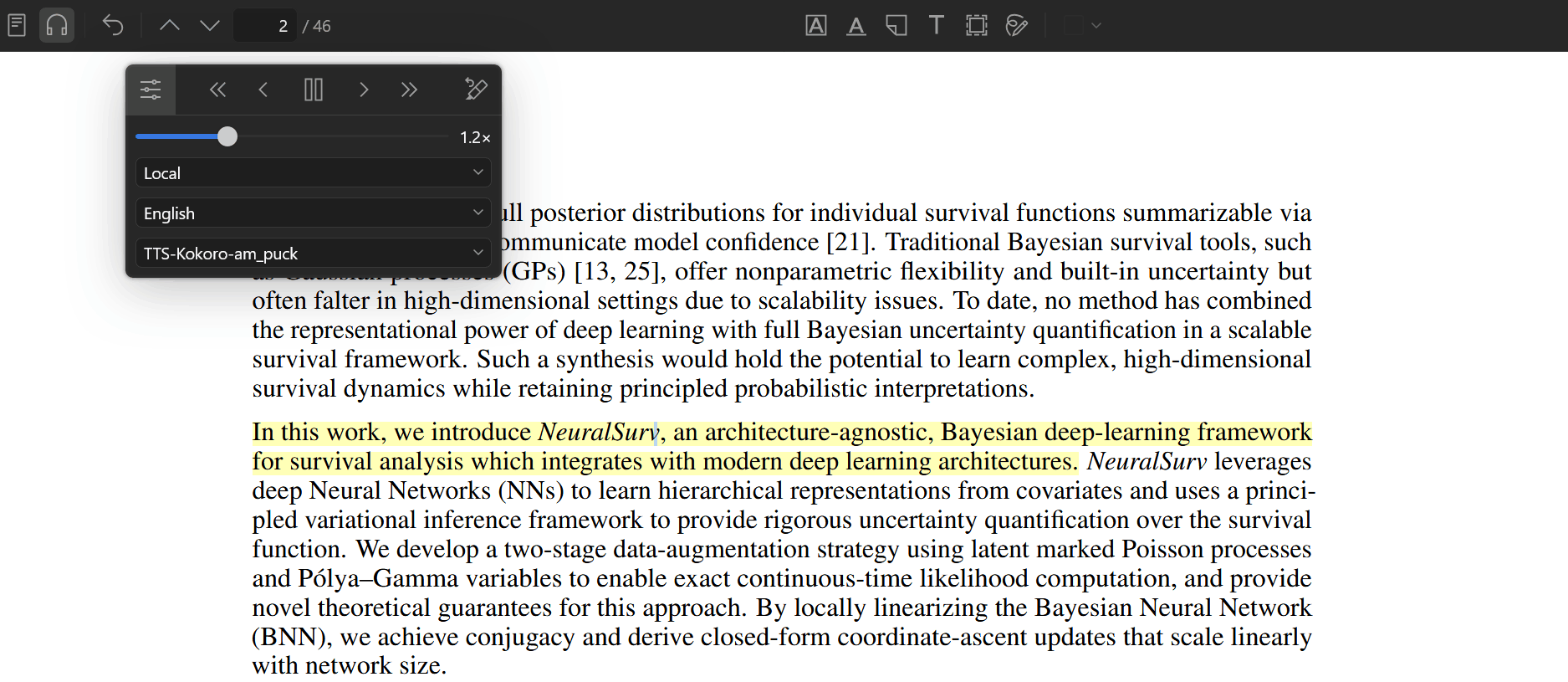 The Read Aloud player with a plugin voice chosen under the Local tier